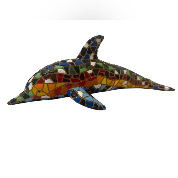 Barcino Designs Dolphin Figurine Art Multicoloured Mosaic Hand Painted Spain - Picture 1 of 8